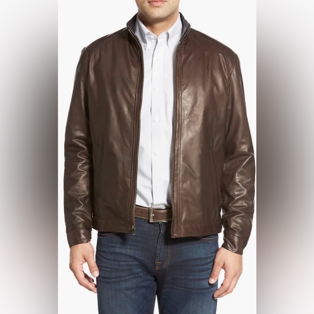 REMY Leather Jacket Handcrafted in USA Brown 100% Lambskin Men’s Size 42
